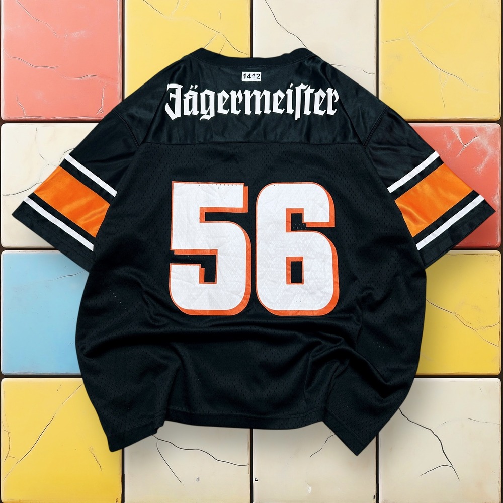 Jagermeister Y2K Football Jersey Mens XL Black Mesh Number 56 Logo Short Sleeve